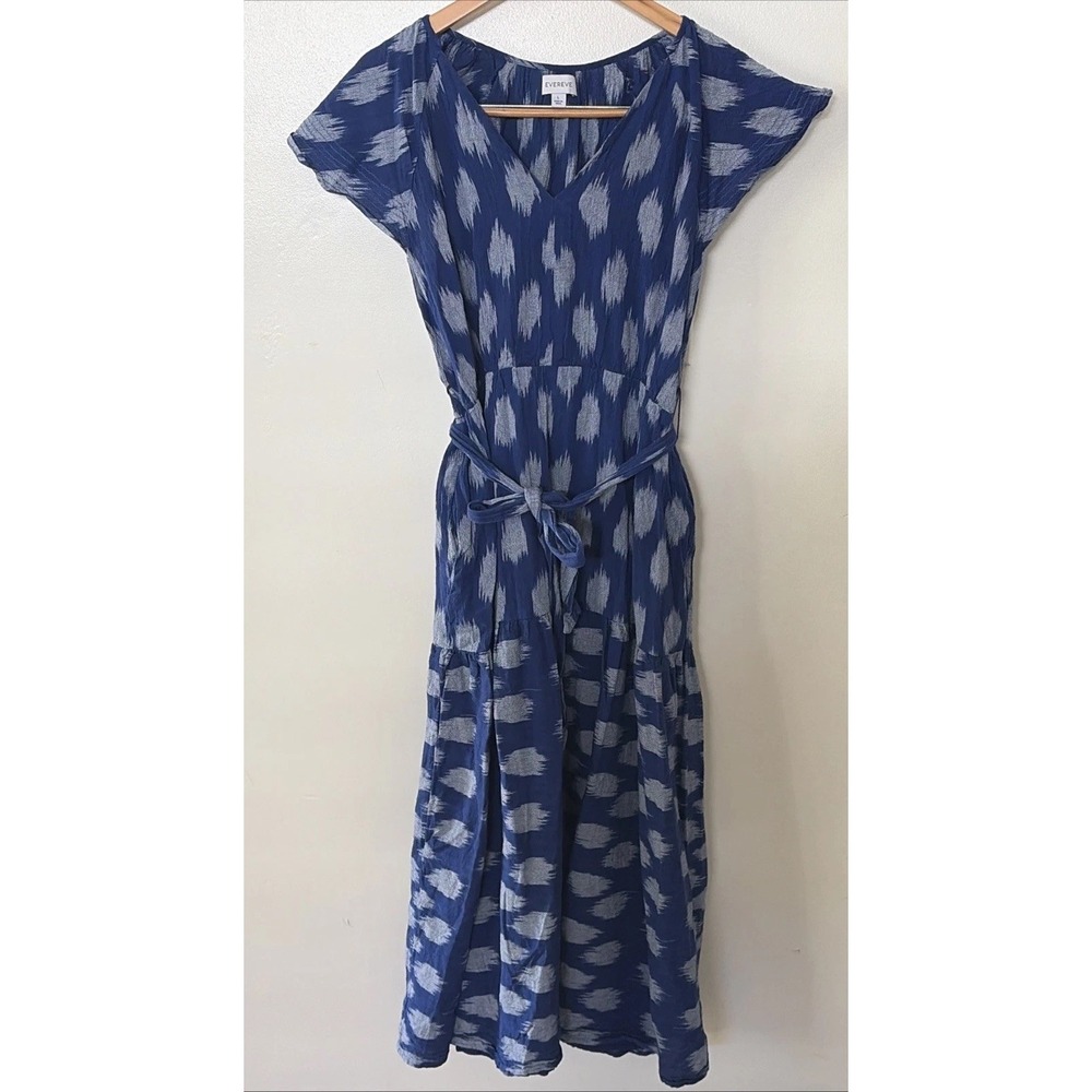 Evereve Kenley Blue Cotton Maxi Dress Ikat Size Large